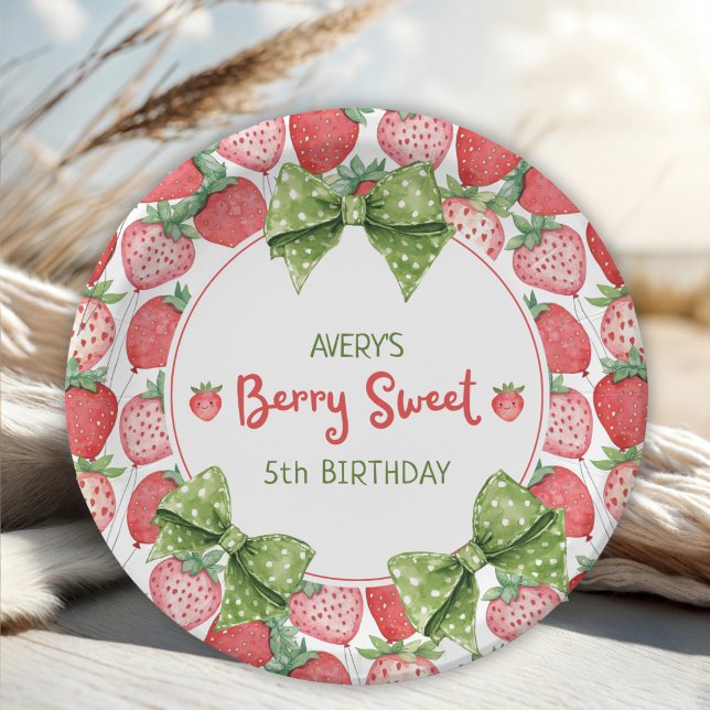 Berry Sweet 5th Birthday Strawberry Party  Paper Plates (Creator Uploaded)