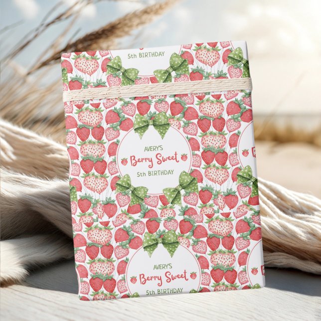 Berry Sweet 5th Birthday Strawberry Party  Wrapping Paper (Creator Uploaded)