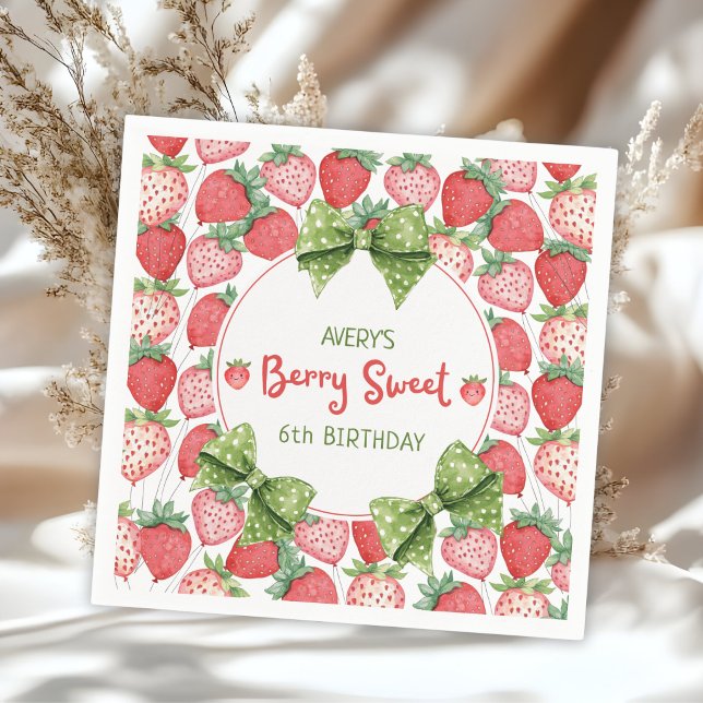 Berry Sweet 6th Birthday Strawberry Party  Napkins (Creator Uploaded)