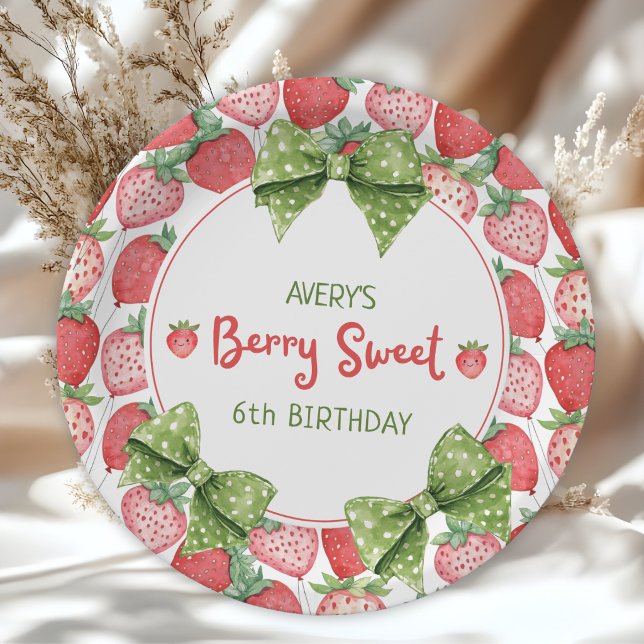 Berry Sweet 6th Birthday Strawberry Party  Paper Plates (Creator Uploaded)