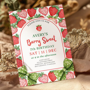 Berry Sweet 7th Birthday Strawberry Invitation