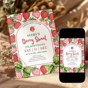 Berry Sweet 7th Birthday Strawberry Invitation