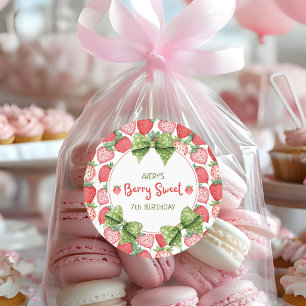Berry Sweet 7th Birthday Strawberry Party Classic Round Sticker
