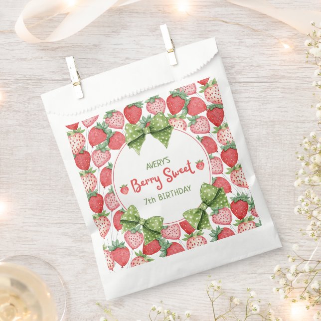 Berry Sweet 7th Birthday Strawberry Party  Favor Bag (Clipped)