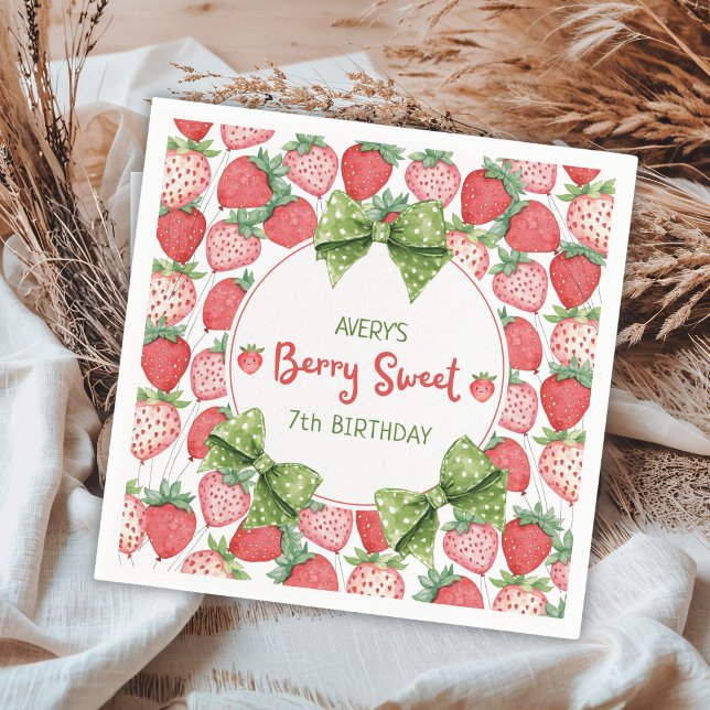 Berry Sweet 7th Birthday Strawberry Party  Napkins (Creator Uploaded)