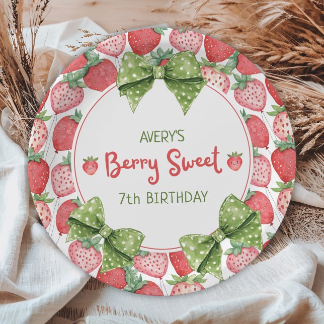 Berry Sweet 7th Birthday Strawberry Party  Paper Plates (Creator Uploaded)