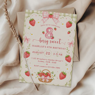 Berry Sweet 8th Birthday Strawberry Invitation