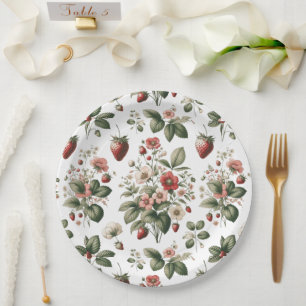 Berry Sweet All Over Strawberry and Floral Pattern Paper Plates