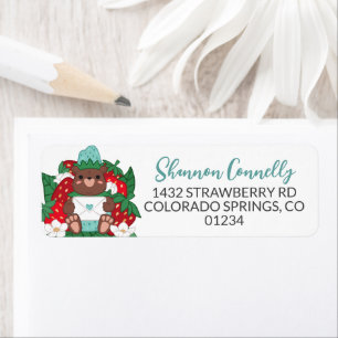 Berry Sweet Baby Blue Strawberry Bear Cub Address Label