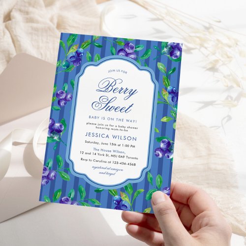 Berry Sweet Baby Blueberries Baby Shower Invitation