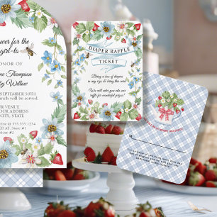 Berry Sweet Baby Boy Strawberry Bee Diaper Raffle Enclosure Card