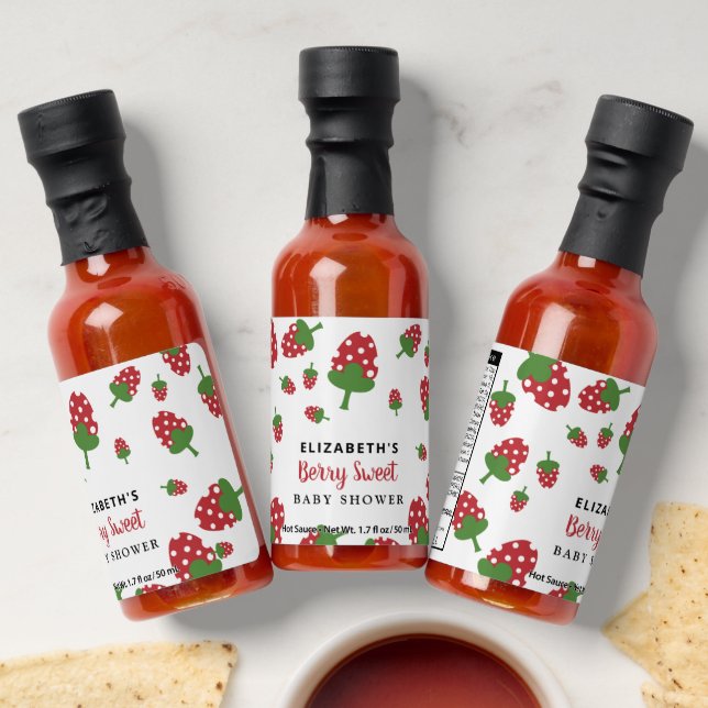 Berry Sweet Baby Cute Strawberry Modern Thank you Hot Sauces (Laydown)
