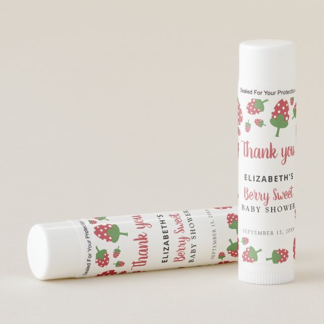Berry Sweet Baby Cute Strawberry Modern Thank you  Lip Balm (Front)