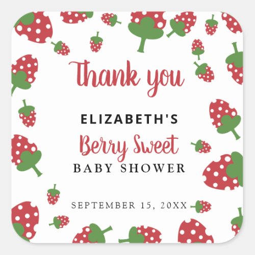 Berry Sweet Baby Cute Strawberry Modern Thank you Square Sticker