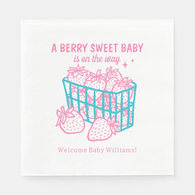 Berry Sweet Baby Doodle Pink Strawberry Girl Napkins (Front)