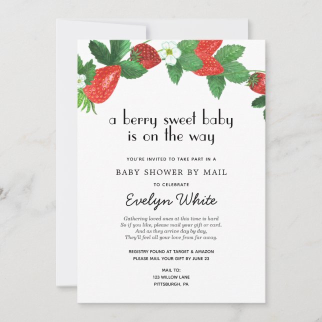 Berry Sweet Baby is on the Way Baby Shower by Mail Invitation (Front)