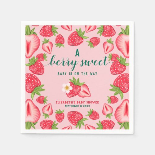 Berry Sweet Baby On The Way Strawberry Baby Shower Napkins
