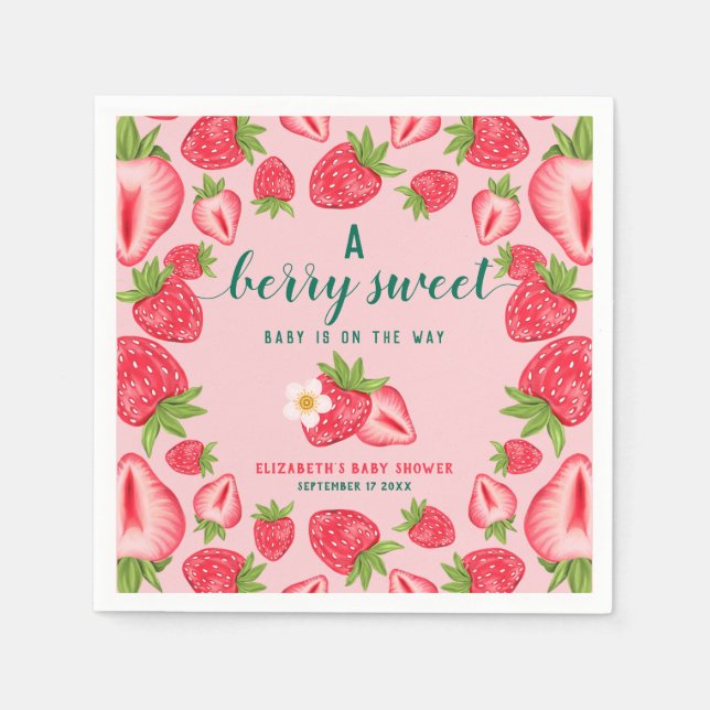 Berry Sweet Baby On The Way Strawberry Baby Shower Napkins (Front)