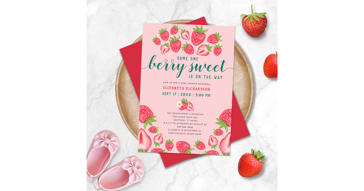 Strawberry Baby Shower Invitation, Berry Sweet Baby Shower