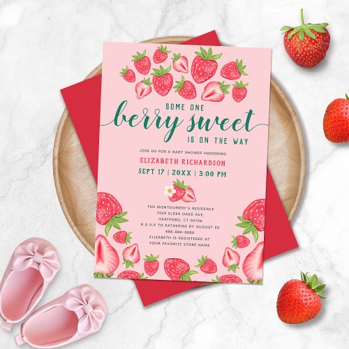Berry Sweet Baby On Way Strawberry Baby Shower Invitation