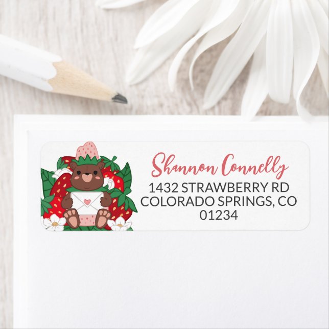 Berry Sweet Baby Pink Strawberry Bear Cub Address Label (Insitu)