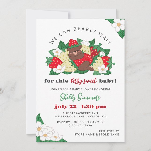 Berry Sweet Baby Red Strawberry Baby Shower Invitation (Front)