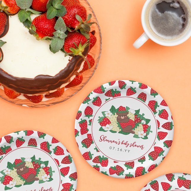 Berry Sweet Baby Red Strawberry Baby Shower Paper Plates (Creator Uploaded)