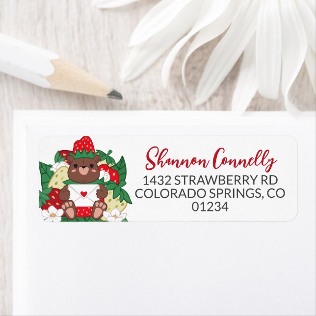 Berry Sweet Baby Red Strawberry Bear Cub Address Label (Insitu)