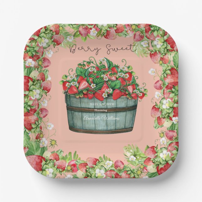 berry sweet baby shower baby shower invitation paper plates (Front)
