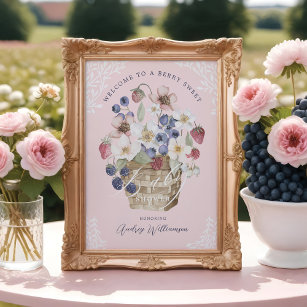 Berry Sweet Baby Shower Berries & Flowers Welcome Poster