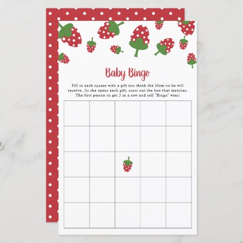 Berry Sweet Baby Shower Bingo Game Party Activity