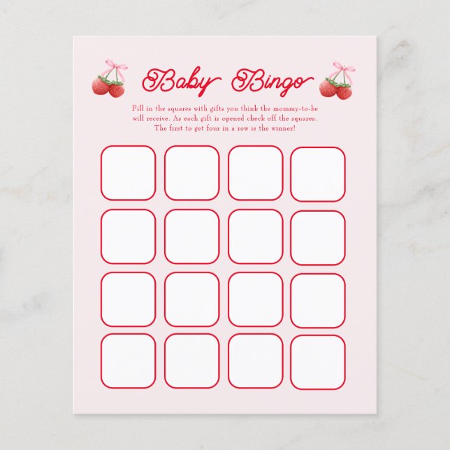 Berry Sweet Baby Shower Bingo Games (Front)