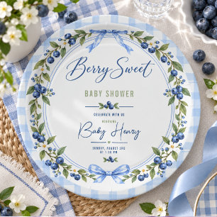 Berry Sweet baby shower Blue Gingham Blueberry Paper Plates