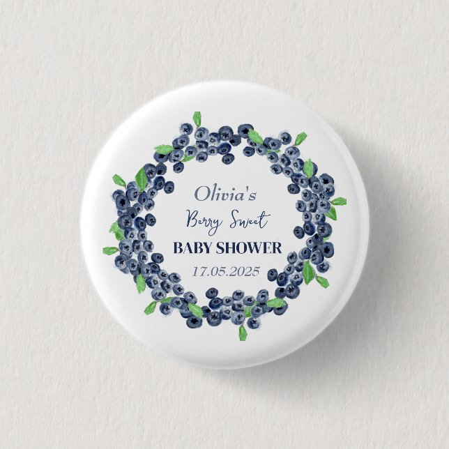 Berry Sweet Baby Shower Blueberry Baby Girl Boy Button (Front)