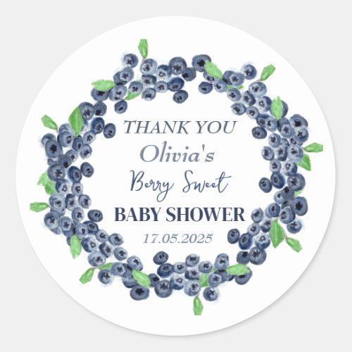 Berry Sweet Baby Shower Blueberry Baby Girl Boy Classic Round Sticker