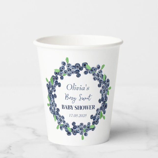 Berry Sweet Baby Shower Blueberry Baby Girl Boy Paper Cups (Front)