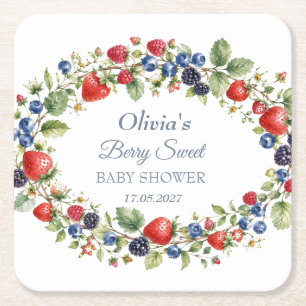 Berry Sweet Baby Shower Blueberry Baby Girl Boy Square Paper Coaster