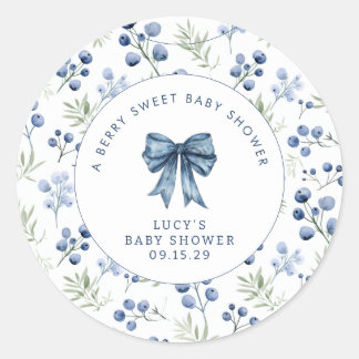 Berry Sweet Baby Shower Blueberry Bow Classic Rou Round Sticker