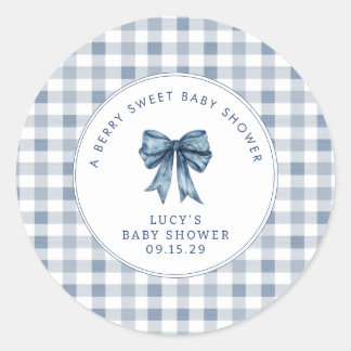 Berry Sweet Baby Shower Blueberry Bow Classic Round Sticker