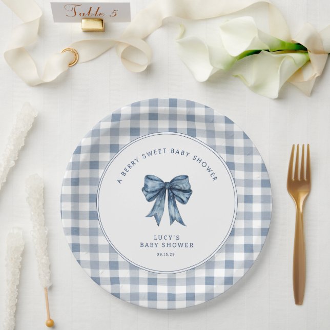 Berry Sweet Baby Shower Blueberry Bow  Paper Plates (Wedding)