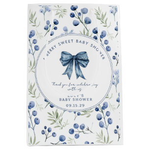 Berry Sweet Baby Shower Blueberry Bow Square  Medium Gift Bag
