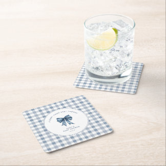 Berry Sweet Baby Shower Blueberry Bow  Square Paper Coaster