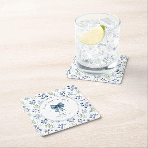Berry Sweet Baby Shower Blueberry Bow  Square Paper Coaster