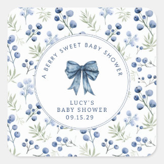Berry Sweet Baby Shower Blueberry Bow Square Sticker