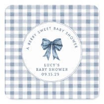 Berry Sweet Baby Shower Blueberry Bow Square Sticker