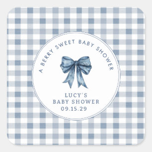 Berry Sweet Baby Shower Blueberry Bow Square Sticker