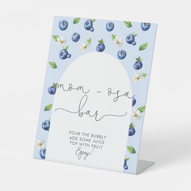 Berry Sweet Baby Shower Blueberry Mom-osa Bar Pedestal Sign (Front)