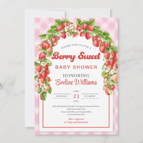 Berry Sweet Baby Shower  Boho Pink Strawberry  Invitation