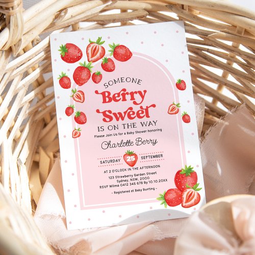 Berry Sweet Baby Shower  Boho Pink Strawberry  Invitation