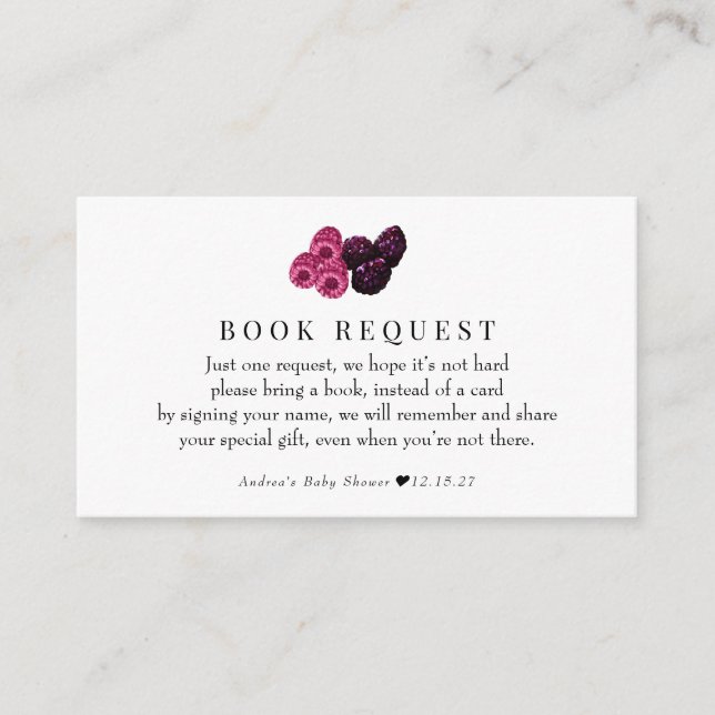 Berry Sweet  Baby Shower Books For Baby Enclosure Card (Front)